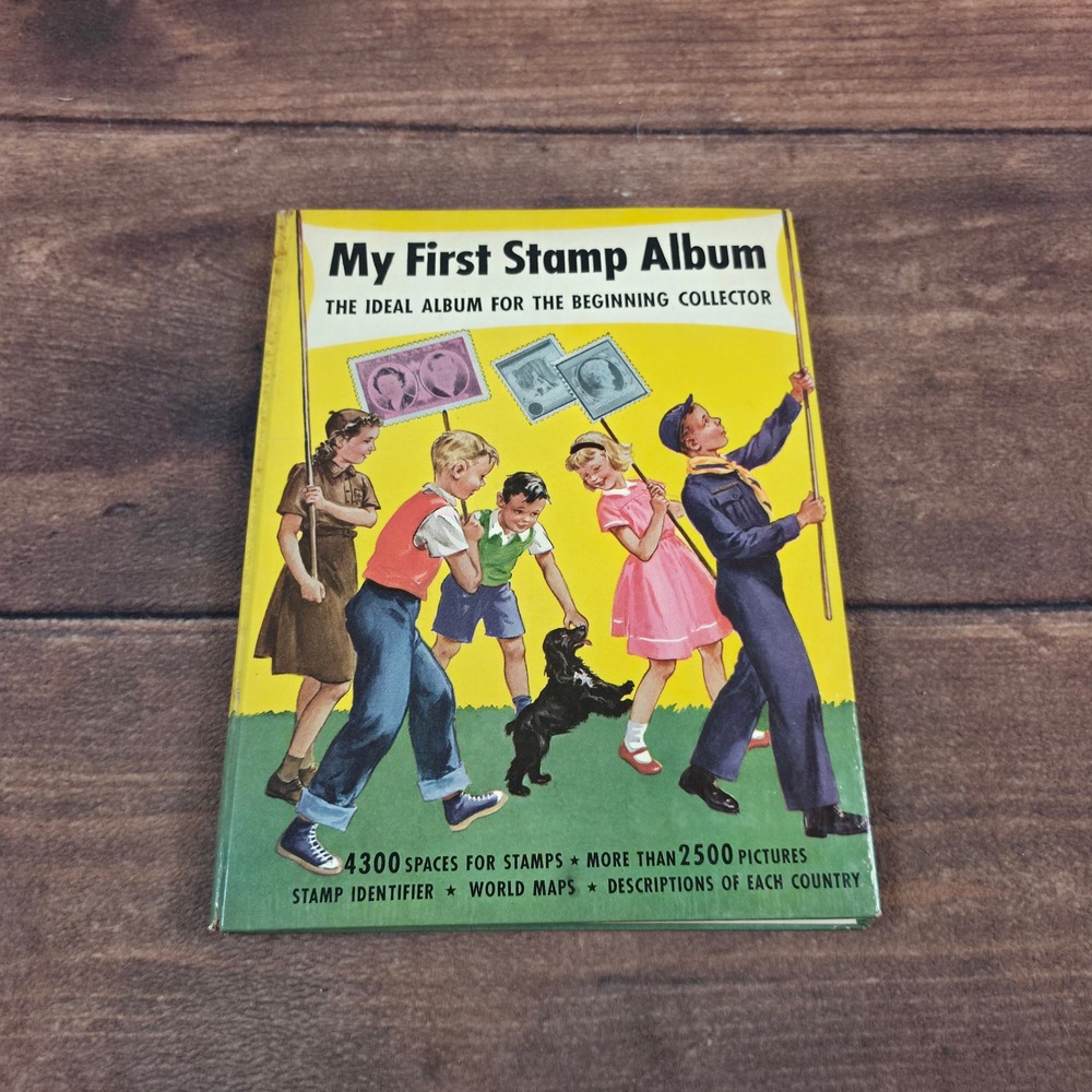 Minkus My First Stamp Album Kids OS Yellow Good Vintage 1954 Starter Collection